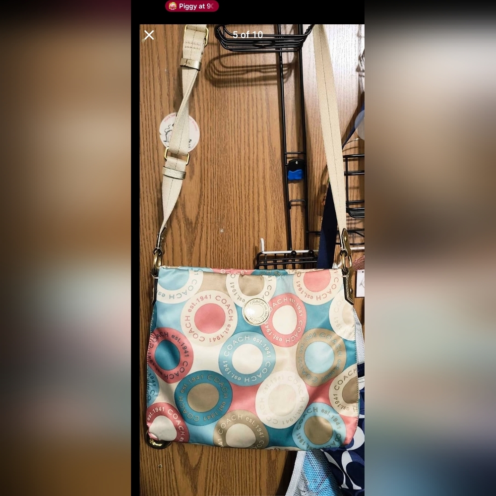 Coach Multicolor Circle Print Crossbody Bag with Beige Strap - Picture 3 of 6